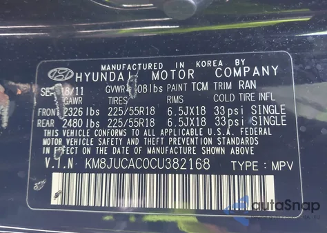 2012 Hyundai Tucson Limited from USA, damaged, VIN KM8JUCAC0CU382168